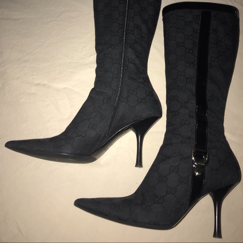 Gucci Women’s GG Monogram Canvas Leather Boots - Picture 3 of 8